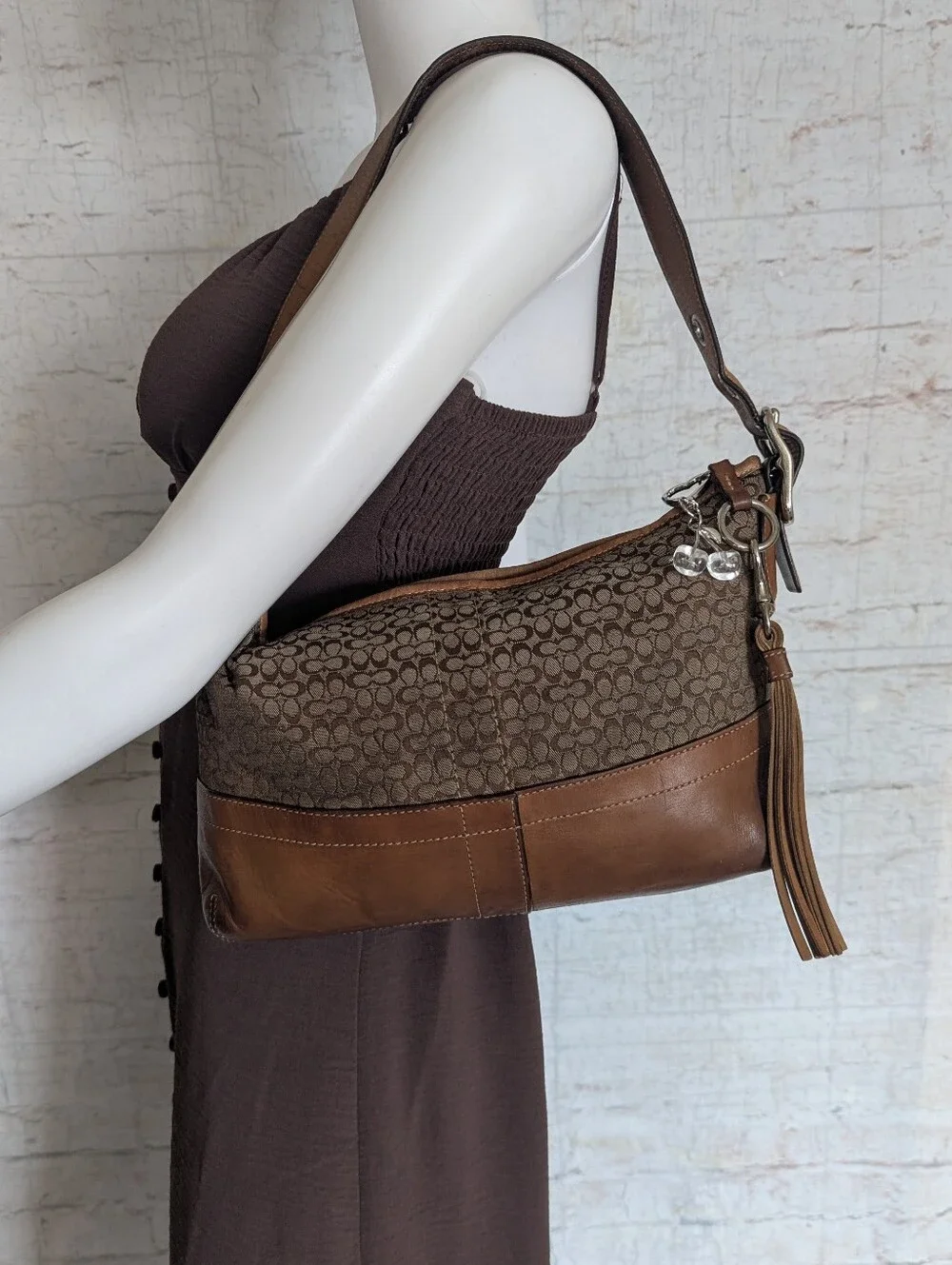 Vintage Coach SignatureJacquard Hobo Shoulder Bag